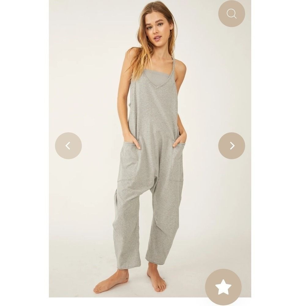 Free People Movement Hot Shot Onesie Heather Gray Relaxed Jumpsuit Womens Medium - Picture 1 of 12